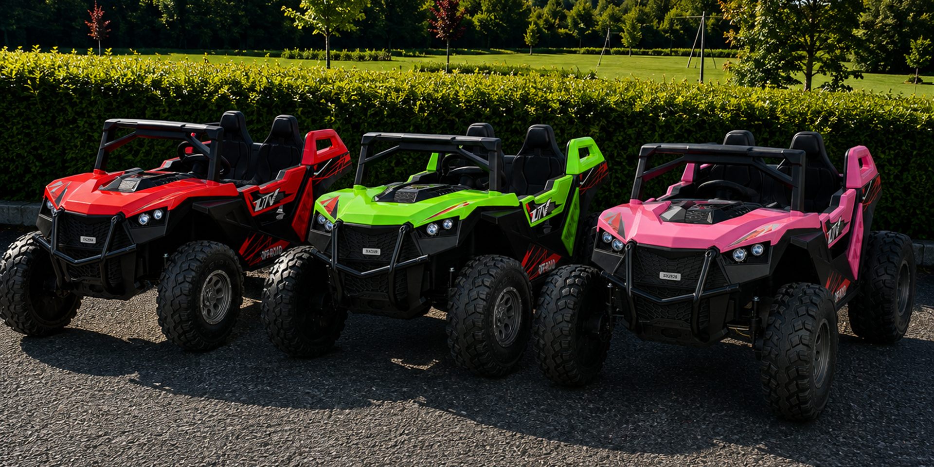 Line-up of high performance kids ride-on buggies