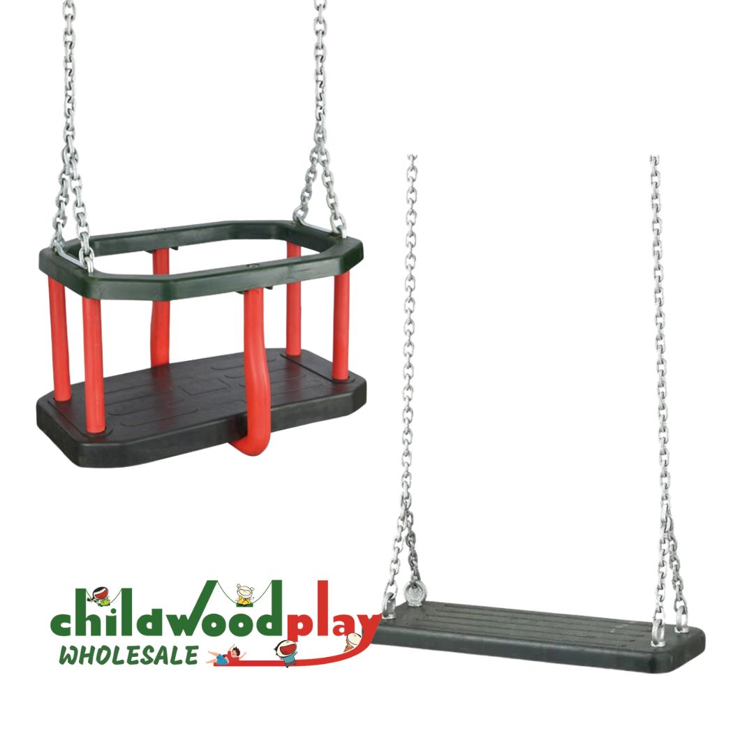 Playground Swing Bundle - Rubber Baby Seat & Rubber Flat Seat with Chains