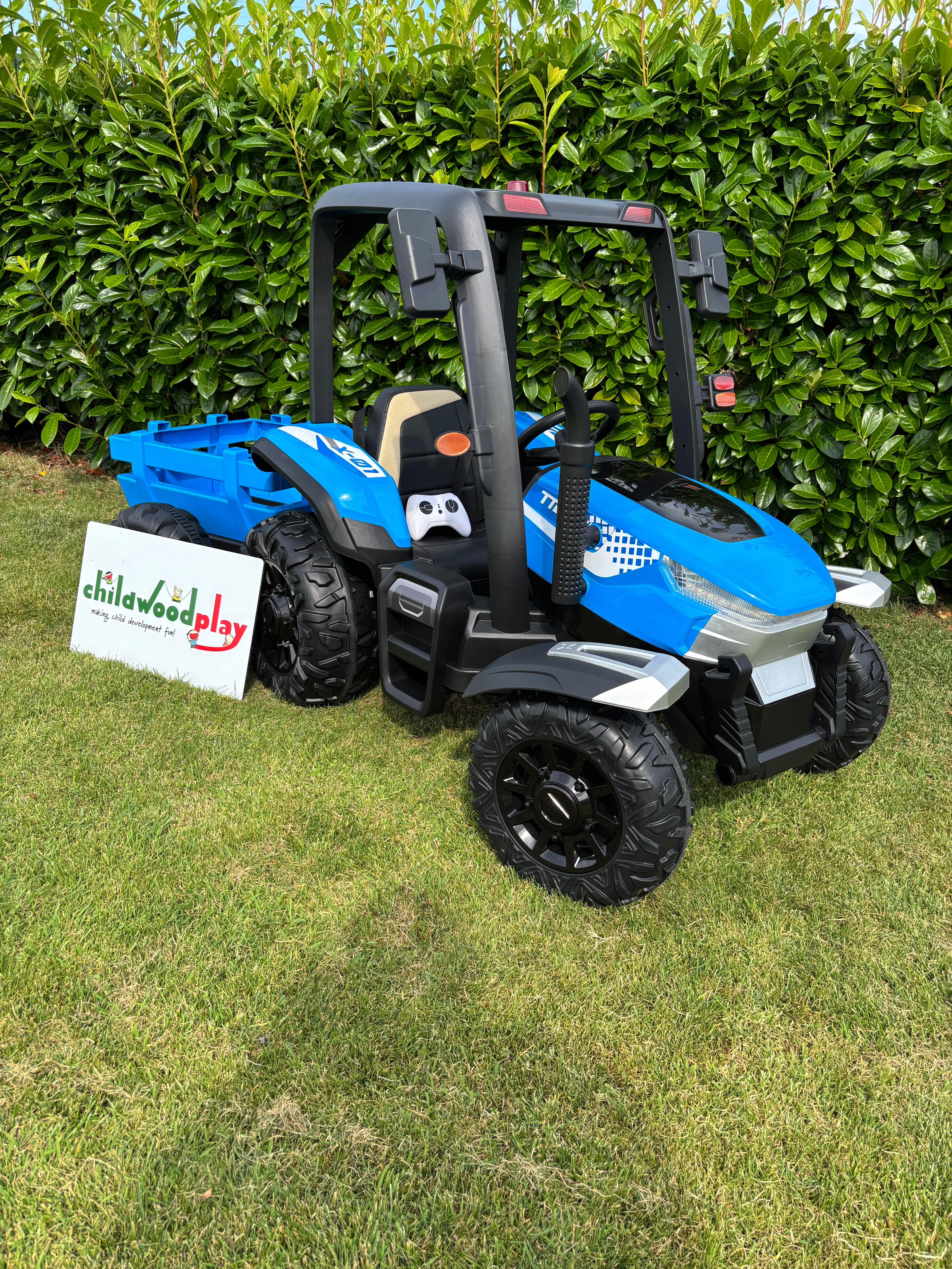 AgriRider Pro™ 24V Electric Ride-On Tractor & Trailer Blue