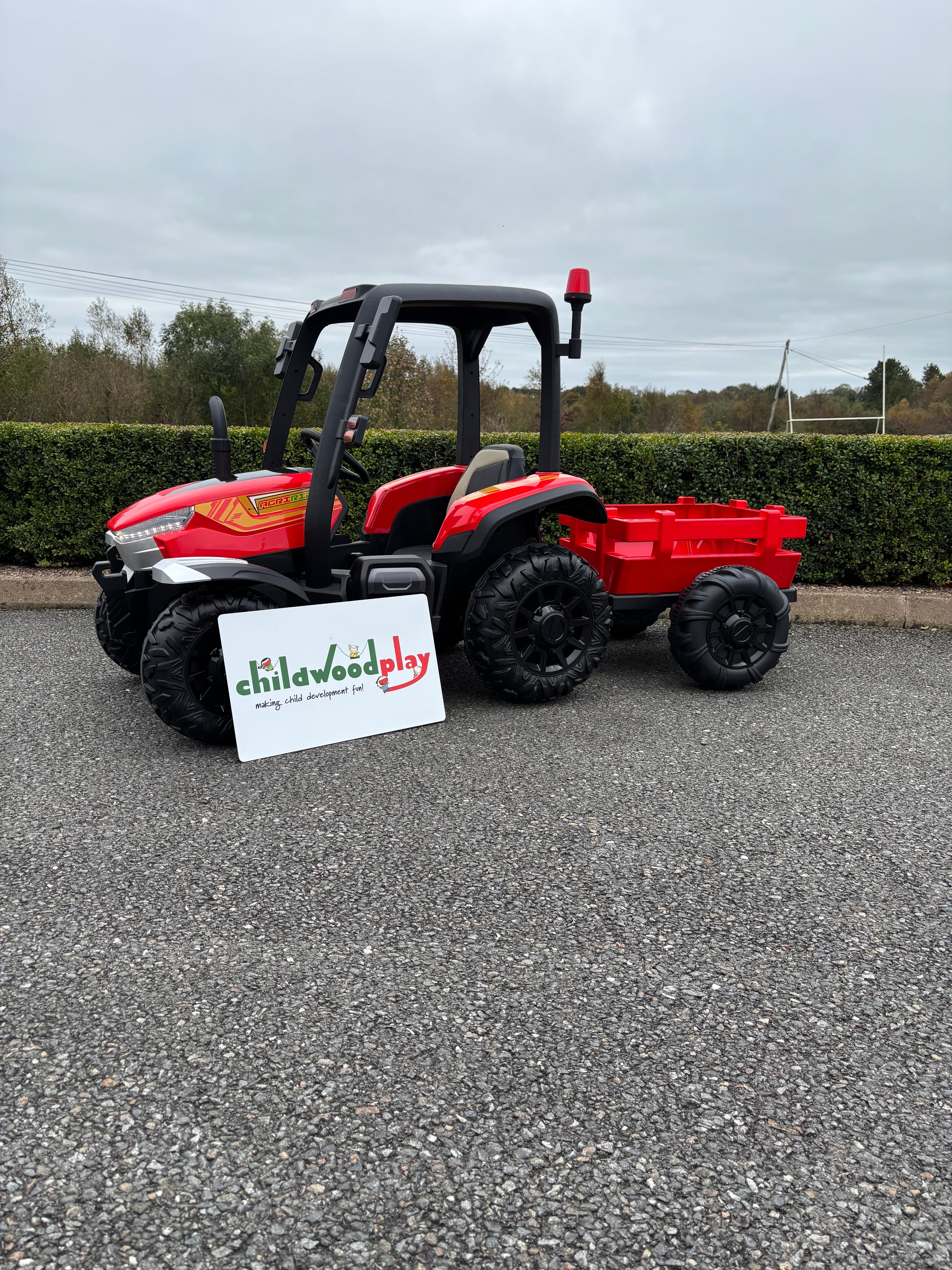 AgriRider Pro™ 24V Electric Ride-On Tractor & Trailer Red