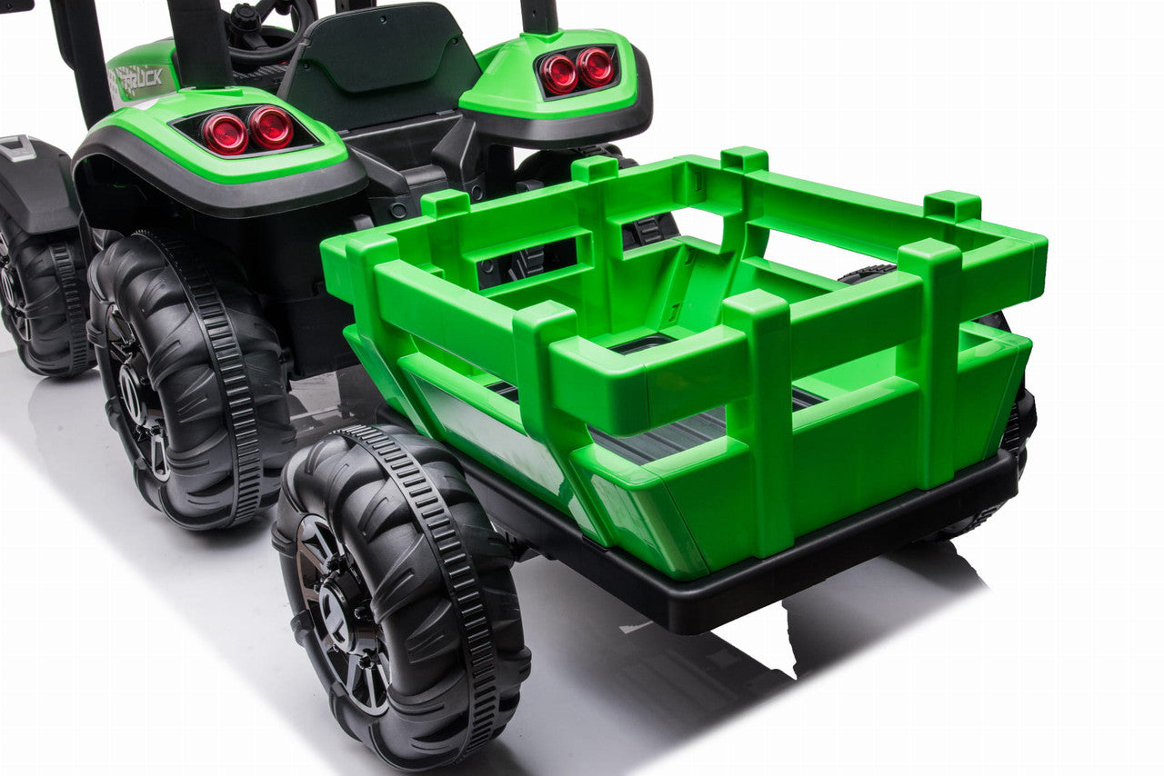 AgriRider Pro™ 24V Electric Ride-On Tractor & Trailer Green