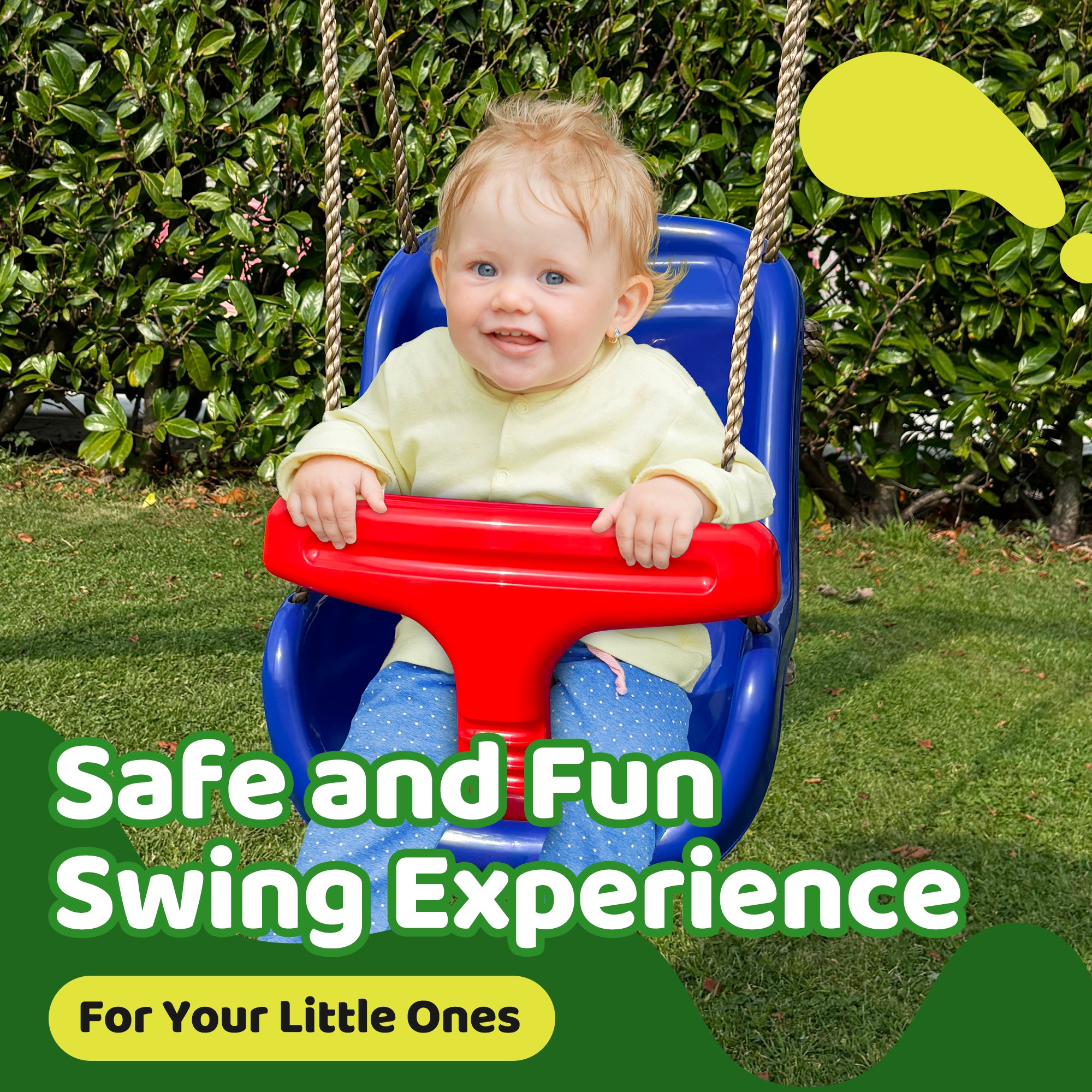 Deluxe Baby Swing Seat with High Back, T-Bar & Safety Belt Blue
