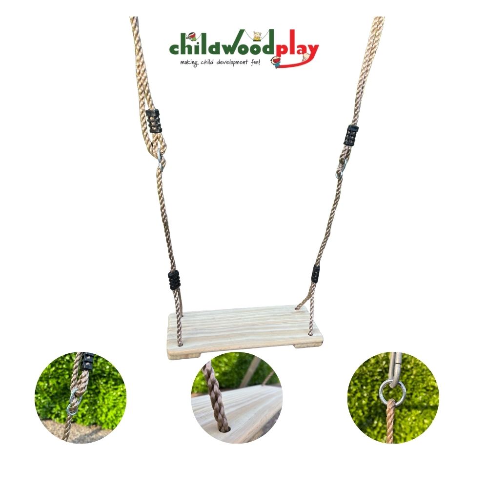 Wooden Swing Seat with Adjustable Ropes – Pinewood Garden Swing Seat