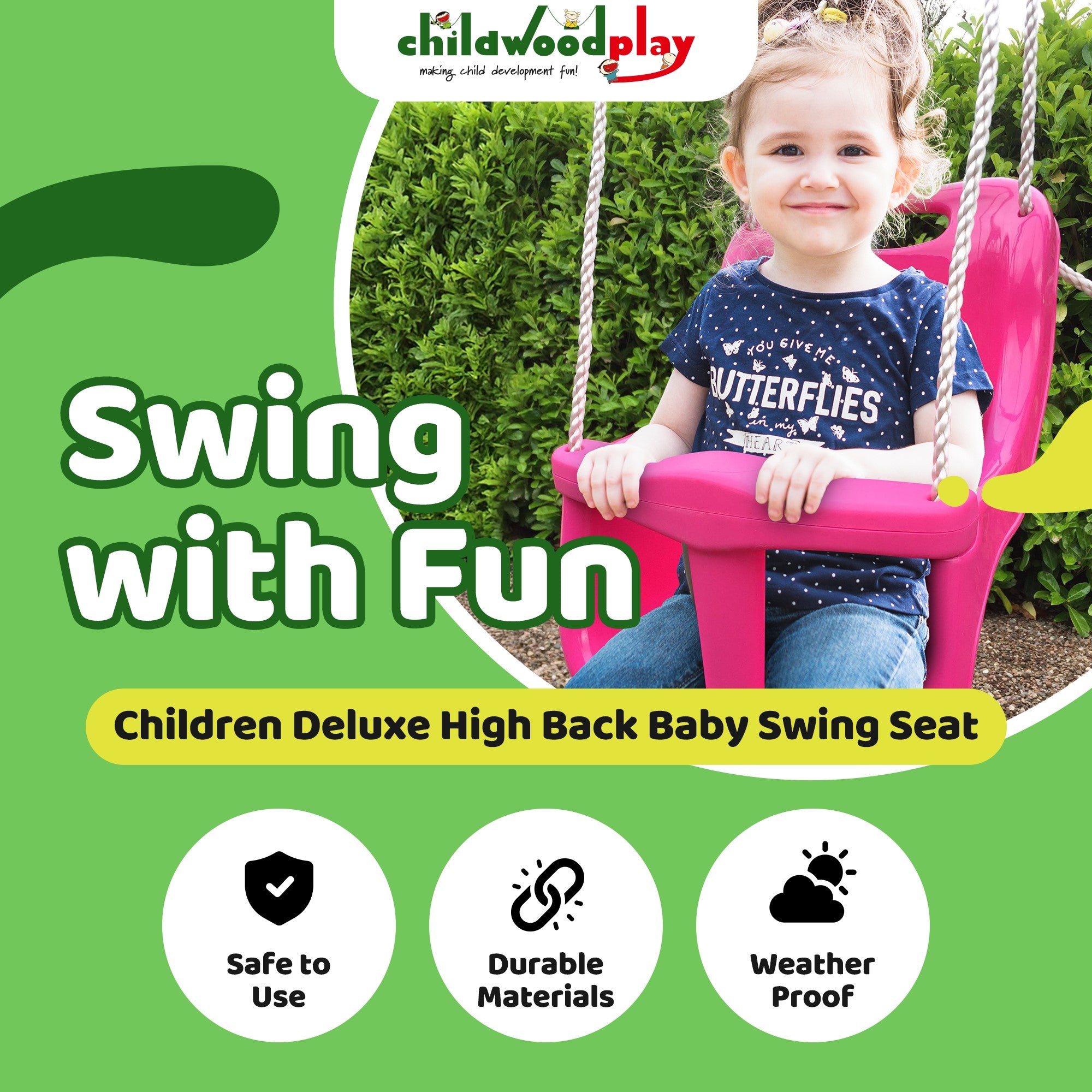 Deluxe Baby Swing Seat with High Back, T-Bar & Safety Belt