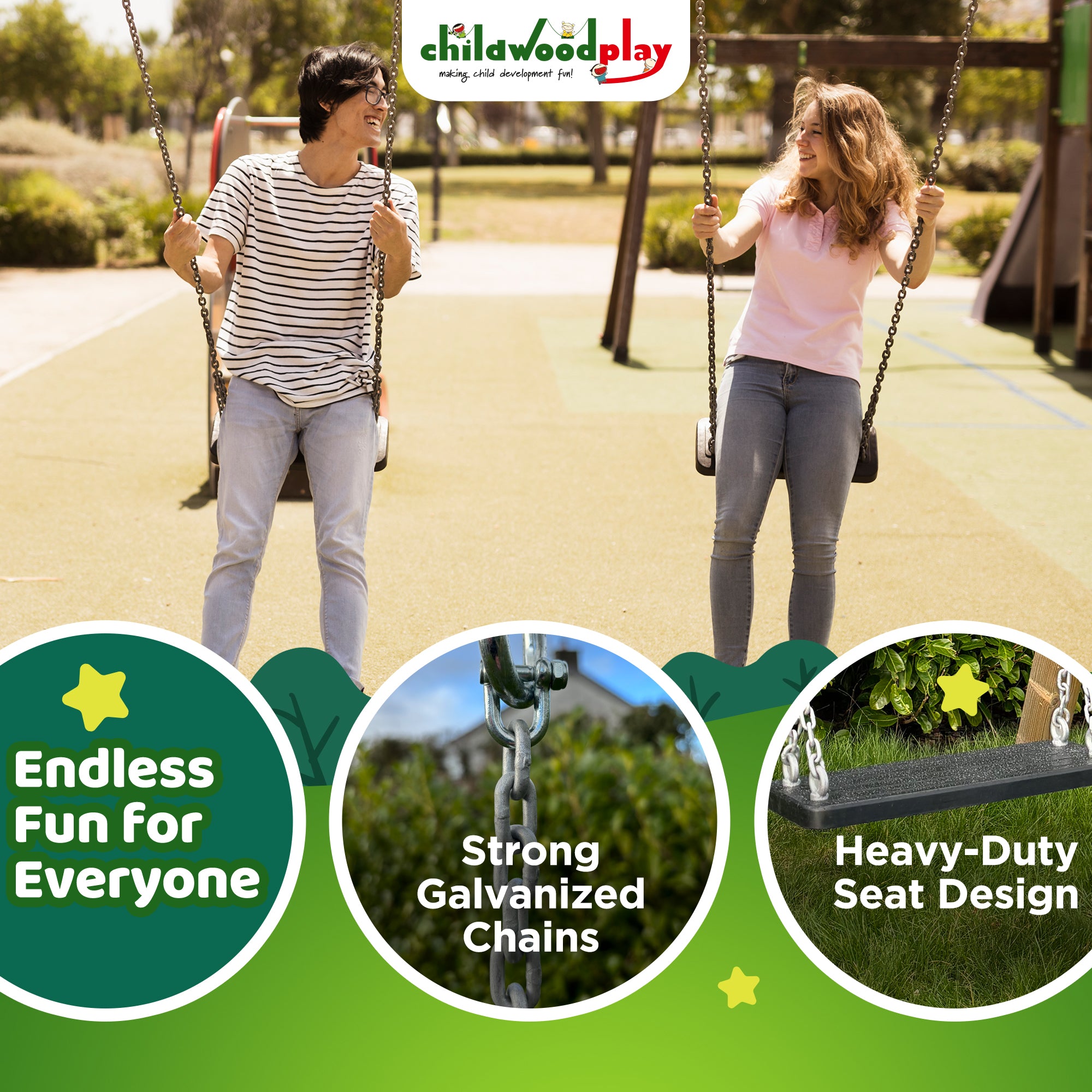 Child Rubber Swing Seat with Chains – Commercial Grade for Playgrounds & Parks