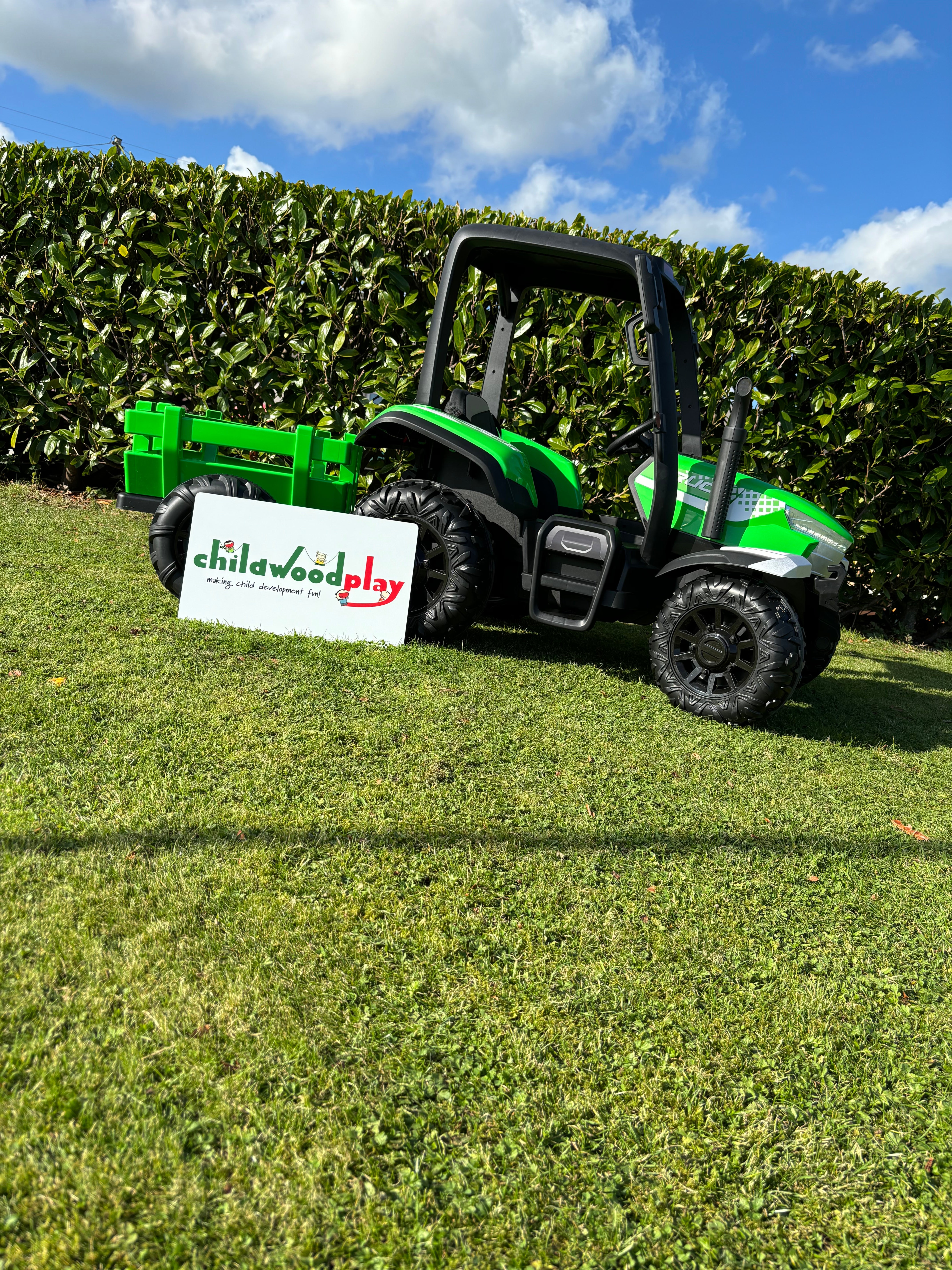 AgriRider Pro™ 24V Electric Ride-On Tractor & Trailer Green