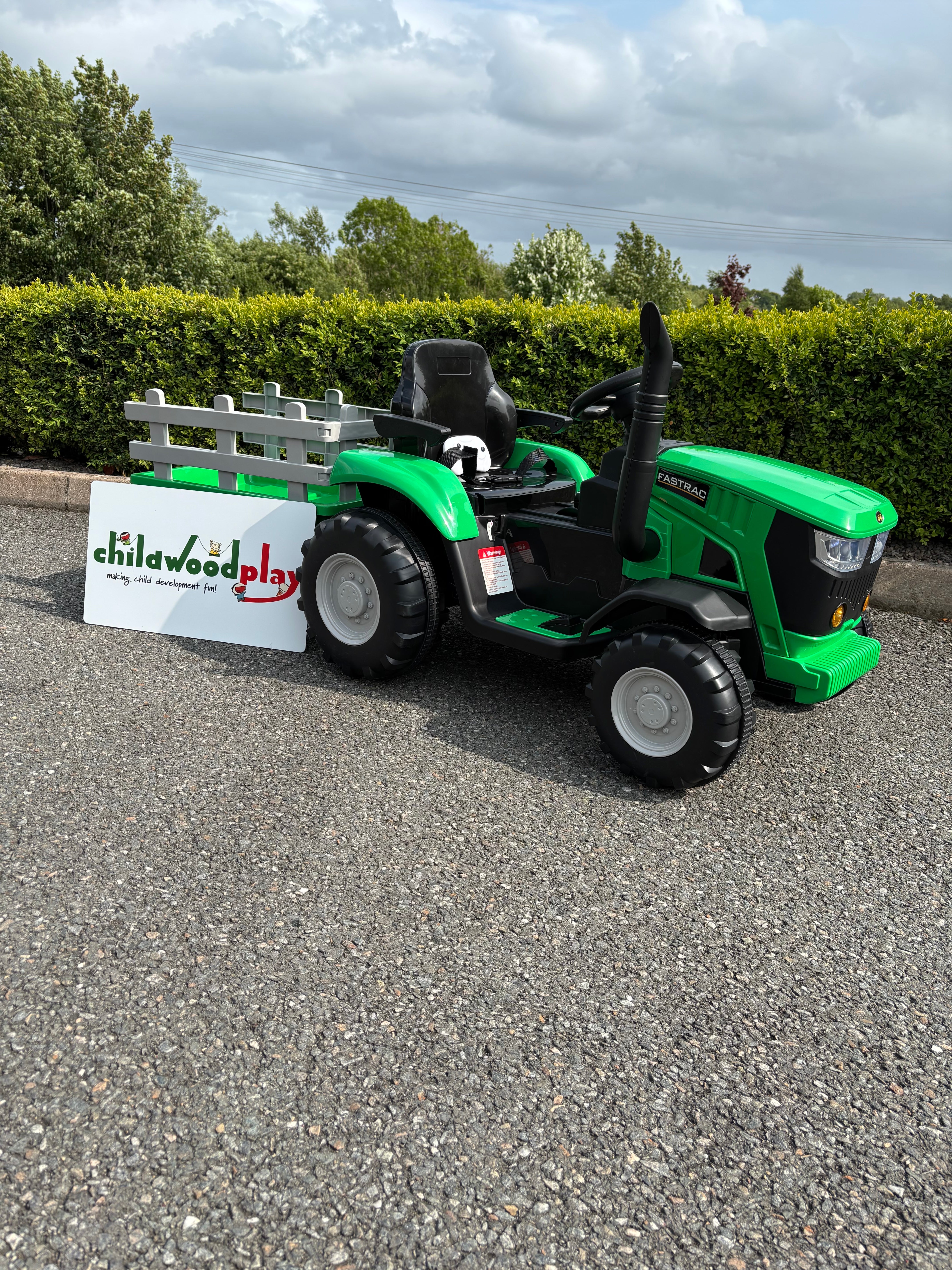 AgriRider 12V Electric Ride On  Tractor & Trailer Green